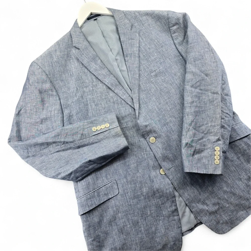 Jos A Bank 1905 Mens 50 Long Blue Linen Tailored Fit 2 Button Blazer Sport Coat